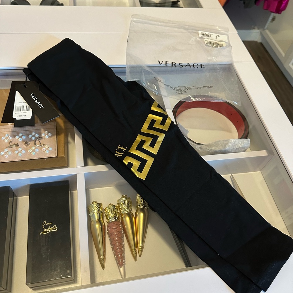 NEW W/ TAGS Versace Toddler Girls Logo Leggings 3T Black Gold